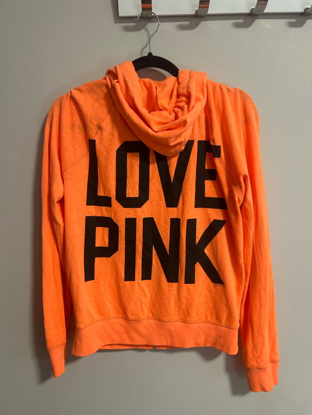 PINK Victoria's Secret Orange "LOVE PINK" Hoodie Sweater